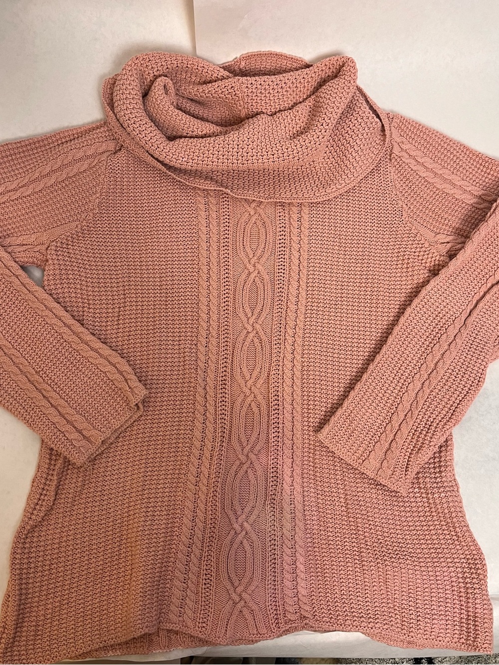JEANNE PIERRE Dusty Rose Cable Knit Cowl Sweater